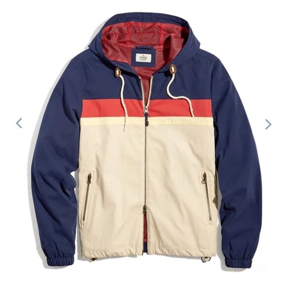 Marine Layer Jackets & Blazers - Marine layer Dawson Stretch Twill Hooded Windbreaker in Navy/Natural